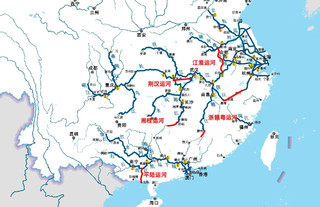 华东长江水路运输网，繁荣的交通枢纽